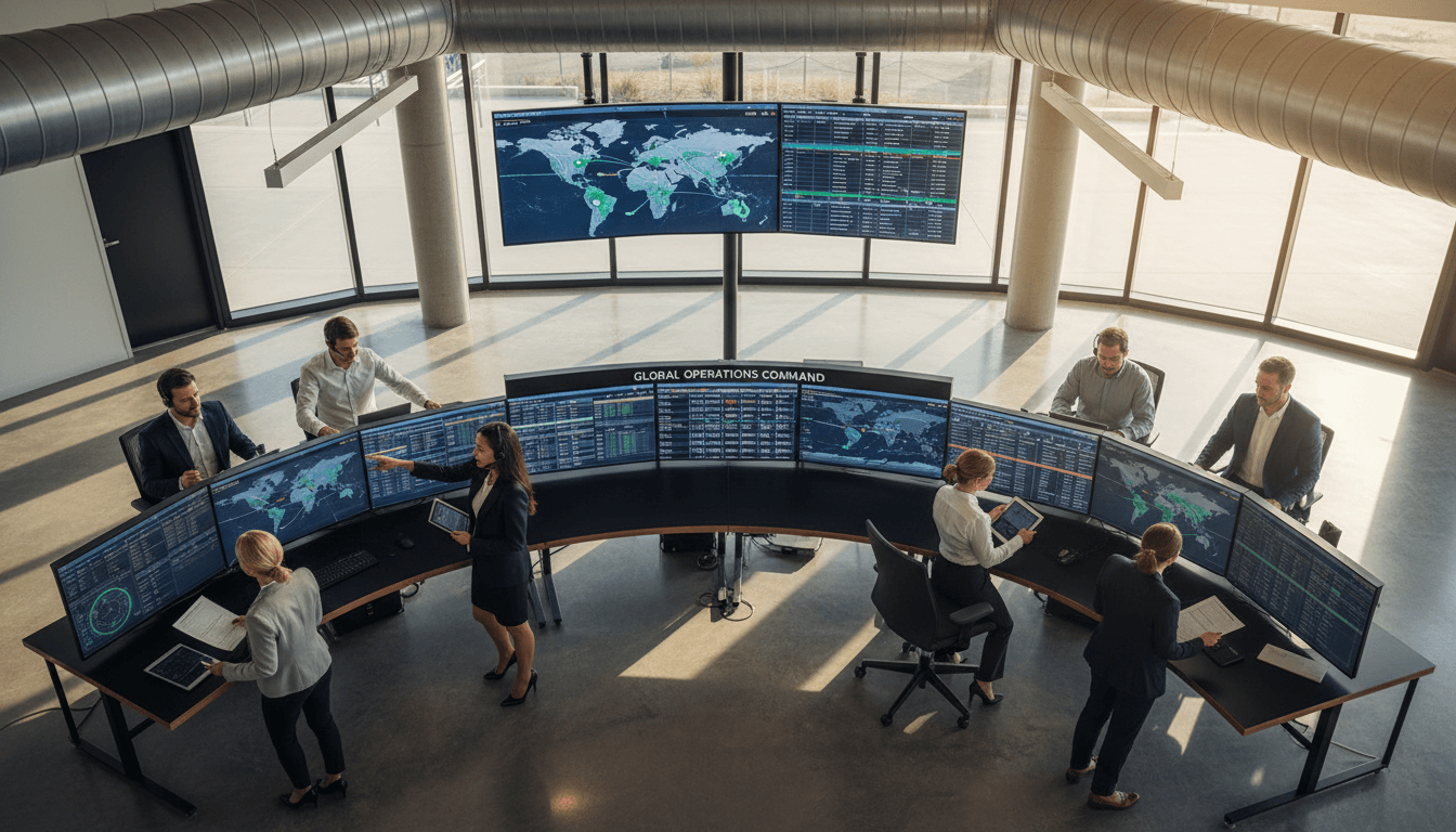 Global Command Enterprises operations team coordinating mission-critical services